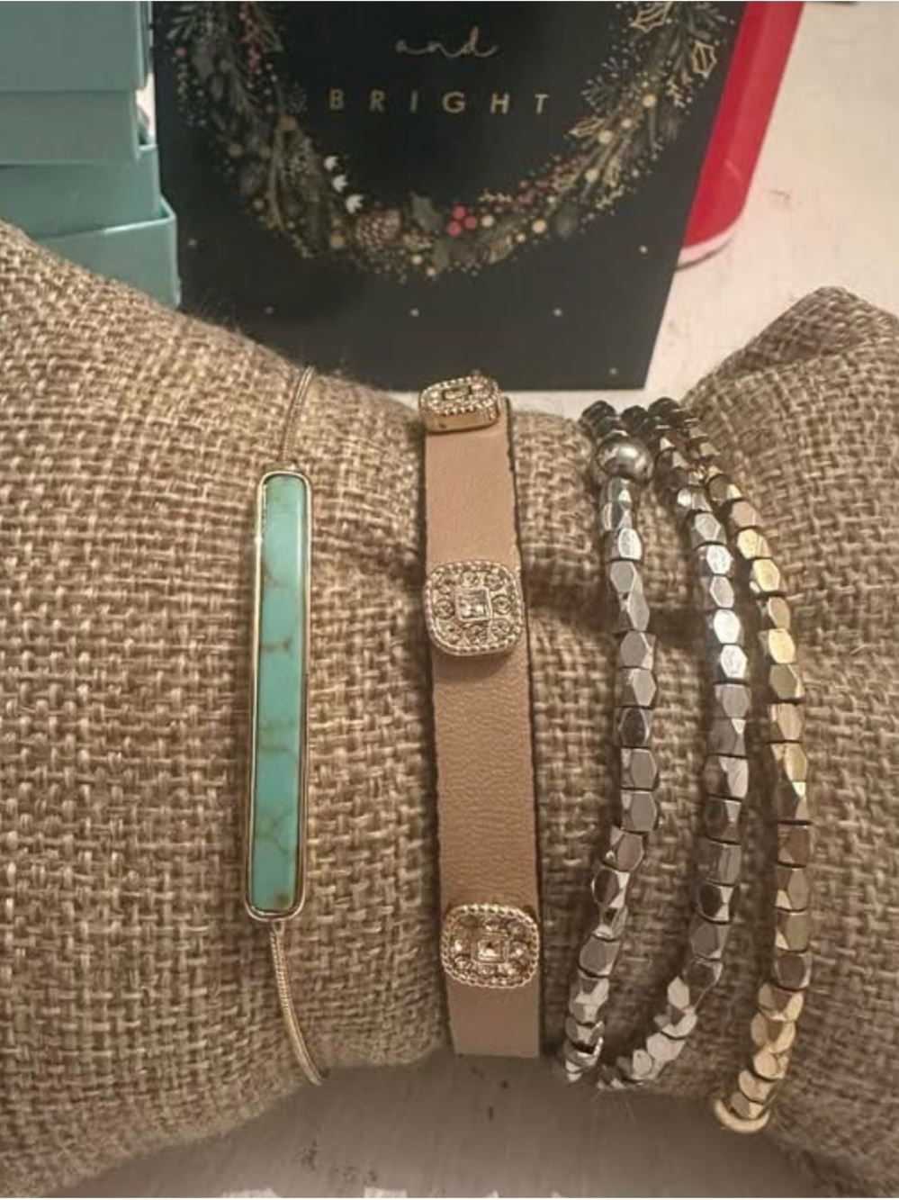 Park Lane Tan Leather Bracelet with Gold Crystal Accents - Picture 2 of 7